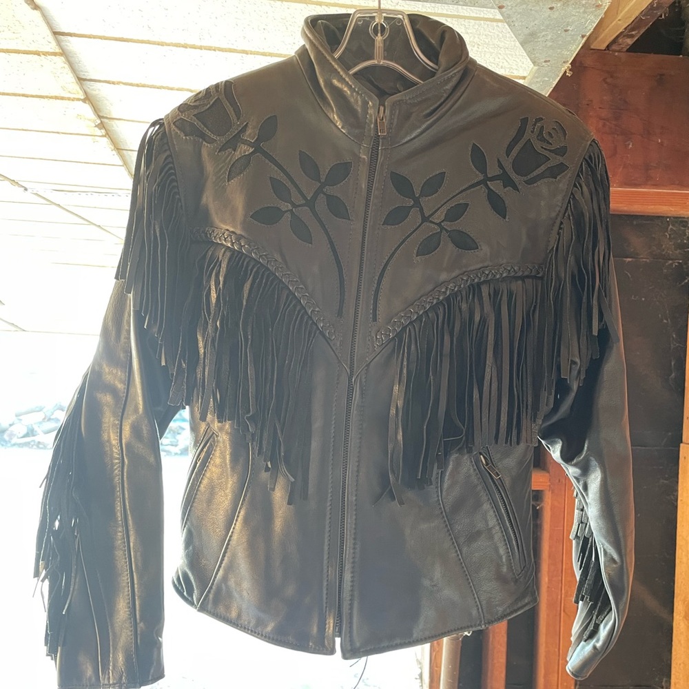Fashions by Rose made in the USA leather fringe jacket